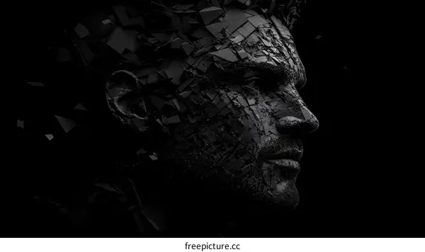 Abstract Portrait of a Man Composed of Broken Pieces