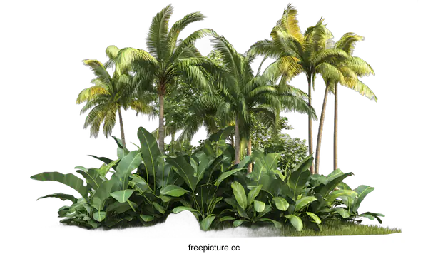 [Transparent Background PNG]Tropical Palm Trees and Lush Greenery