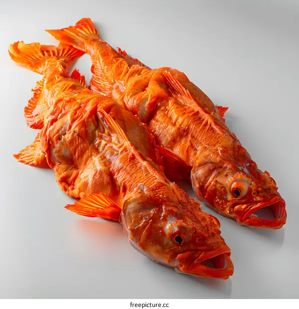 Two orange rockfish on a white background