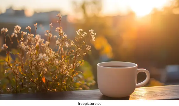 Morning Coffee with a View of Flowers and the Sunset