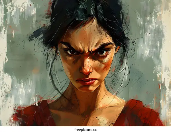 Portrait of a young woman with an angry expression on her face