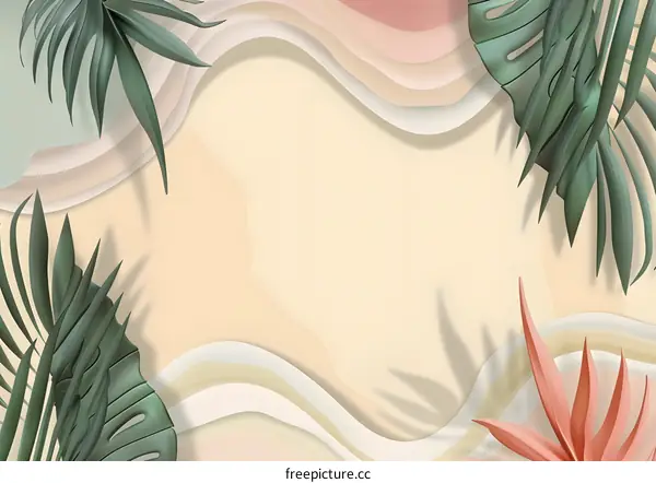 Abstract Tropical Background With Green And Pink Leaves