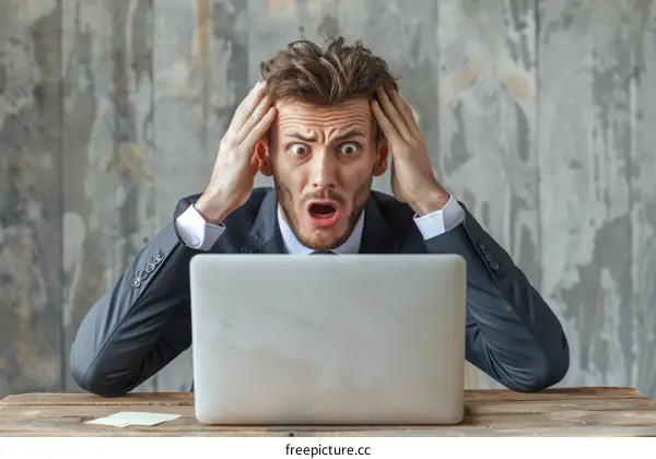 Shocked businessman looking at laptop screen