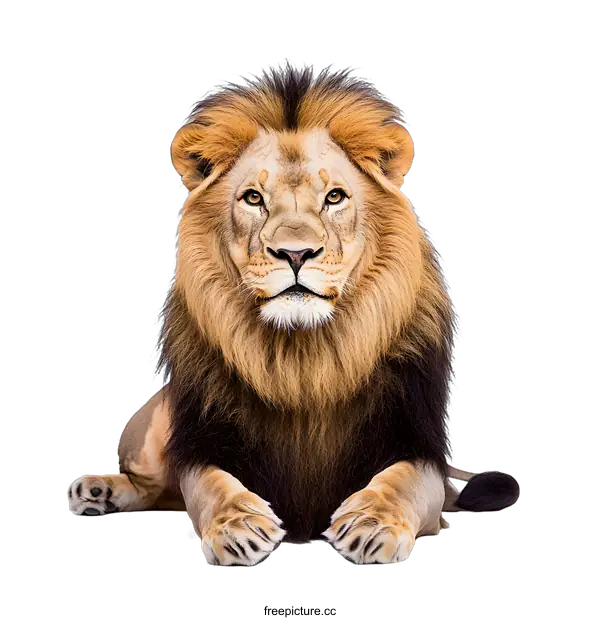 [Transparent Background PNG]Close up of a male lion laying down on a white background