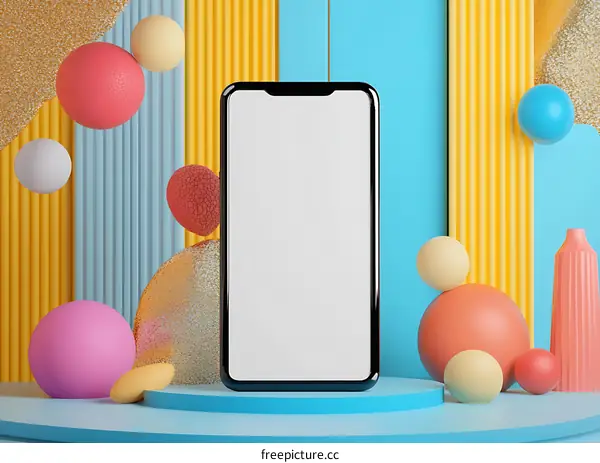 Blank Smartphone Mockup with Colorful Geometric Shapes