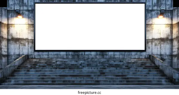 Blank Billboard on Concrete Wall with Stairs