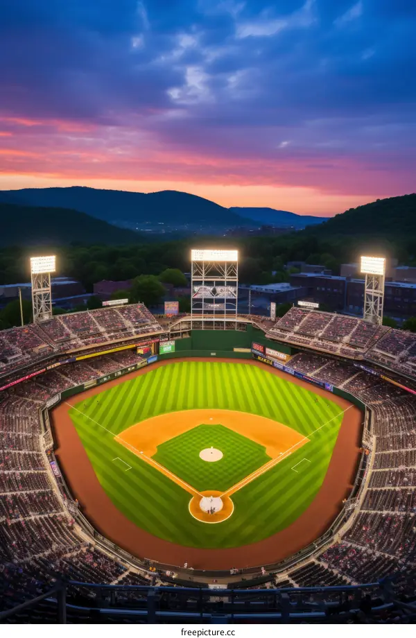Baseball Stadium under Sunset Sky