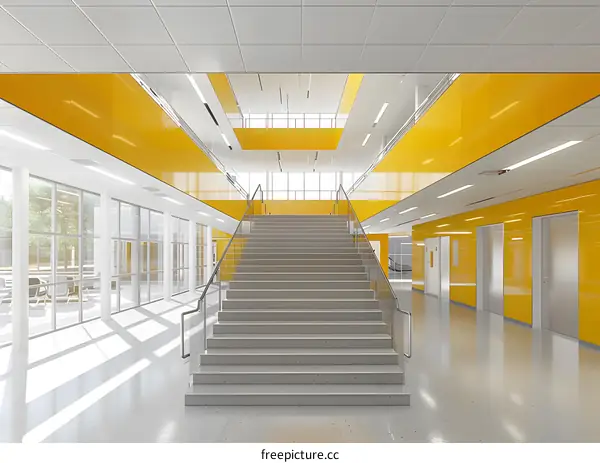 Modern Interior Design with Yellow Walls and Staircase