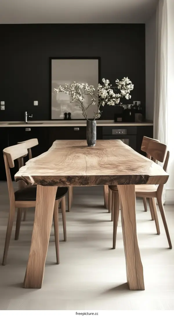 Modern Wooden Dining Table in a Dark Kitchen