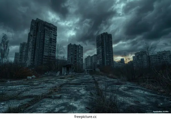 An eerie photo of abandoned apartment buildings in Pripyat, Ukraine, taken in 2009