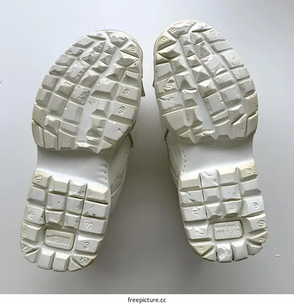 A pair of white shoes with a thick sole