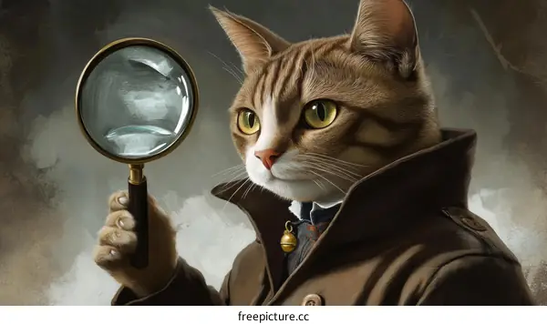 A Detective Cat Holding a Magnifying Glass
