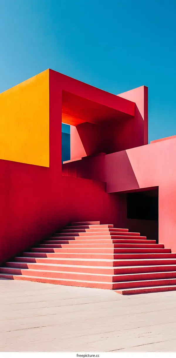 Colorful Modern Architecture Building Exterior with Staircase