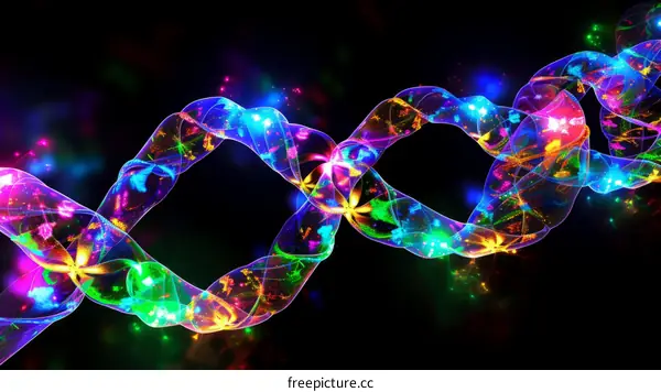 Colorful glowing double helix of DNA