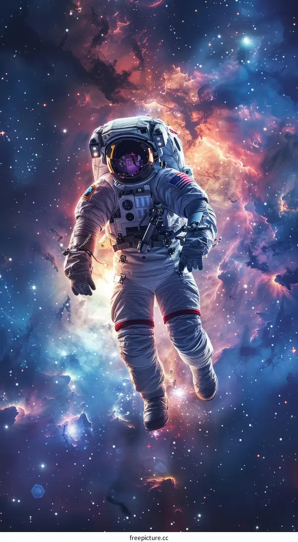 Astronaut in spacesuit floating in the vastness of space