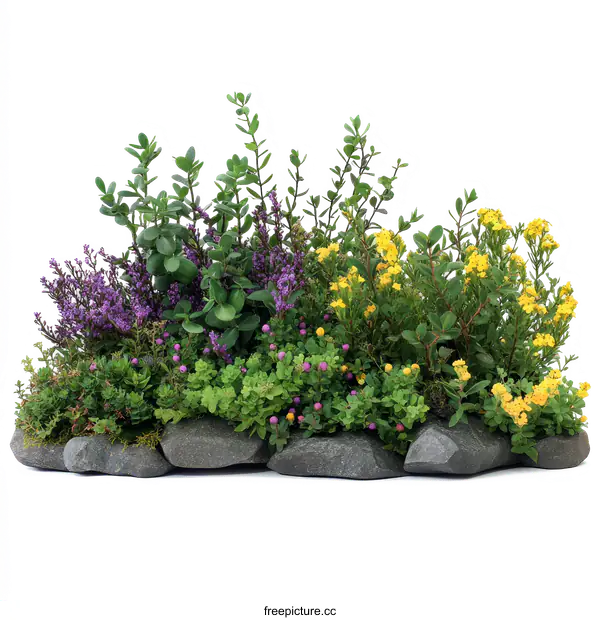 [Transparent Background PNG]Colorful Flower Arrangement on Rocks