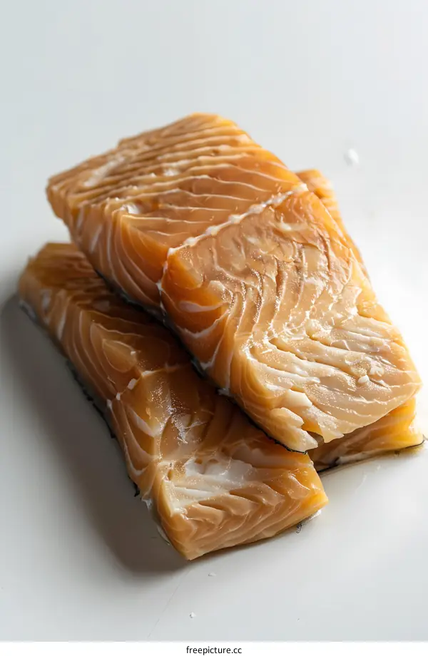 Smoked Salmon Fillets on White Background