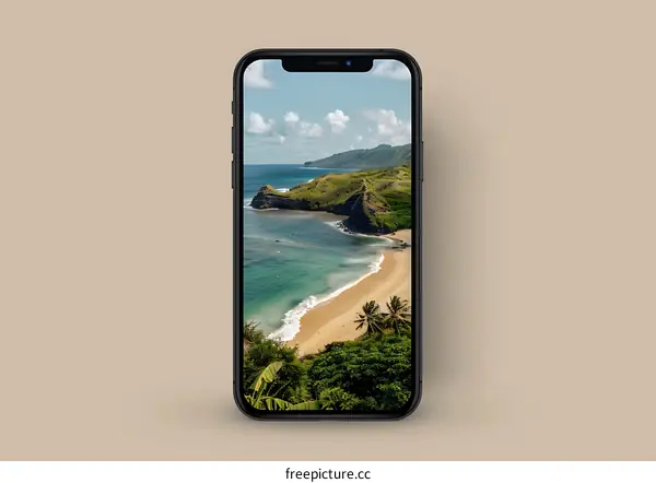 Mobile Phone Displaying Beach Scene