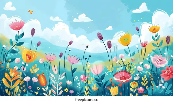 Colorful Flowers Field Illustration