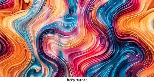 Vivid Abstract Painting with Swirling Waves and Motion
