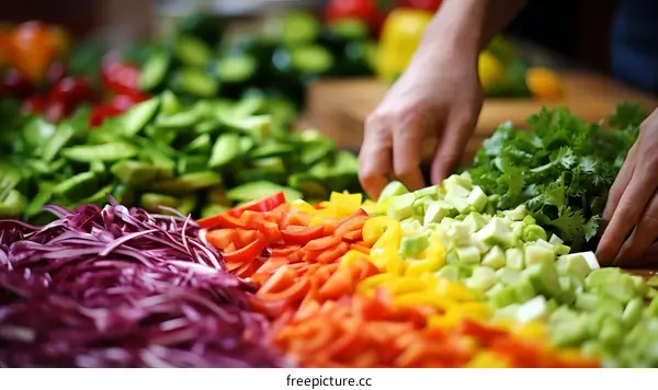 Caucasian woman chopping vegetables