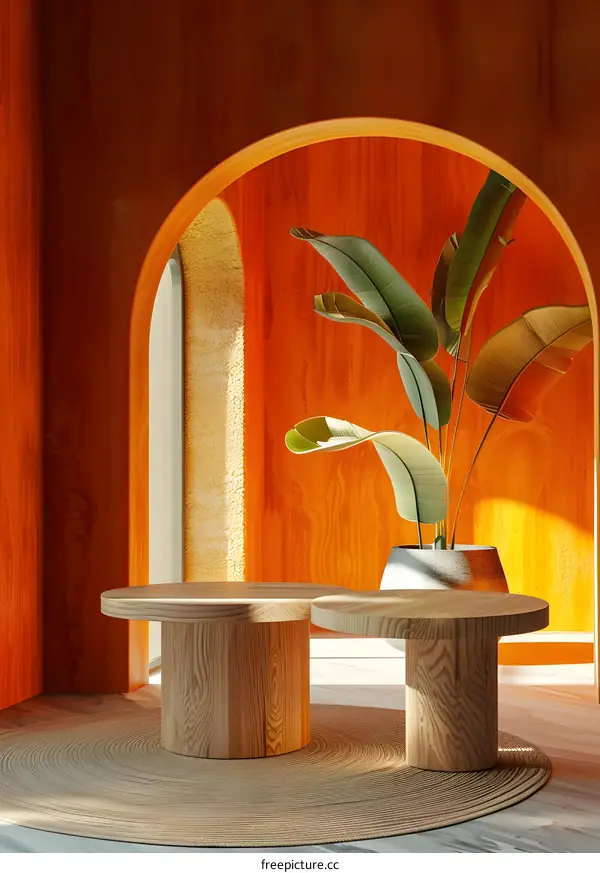 Wooden Tables in an Expansive Arched Space