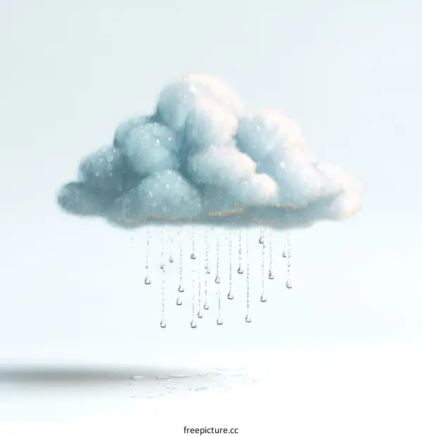 3D Illustration of Rain Cloud and Raindrops