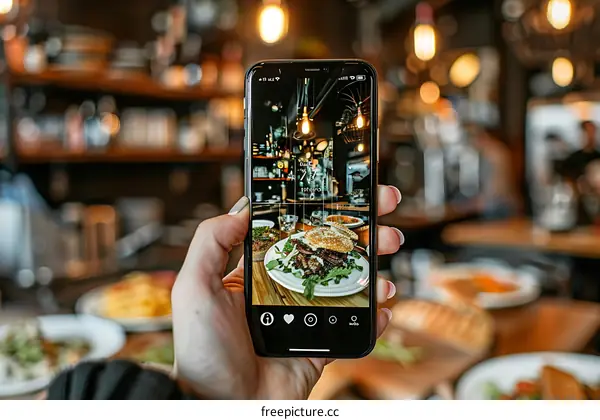 Person taking picture of sandwich with phone