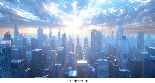 Futuristic City Skyline at Sunrise