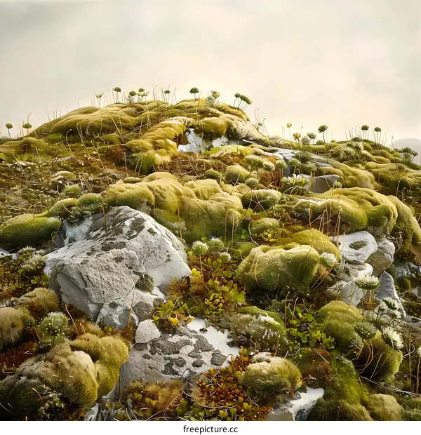 Green Moss Covered Rocks in Landscape