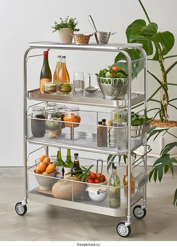 Kitchen Storage Cart with Four Shelves and Wheels