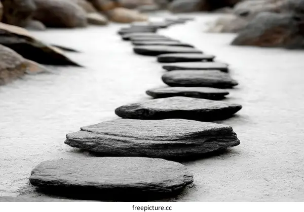 Zen Stone Pathway Leading Through Nature
