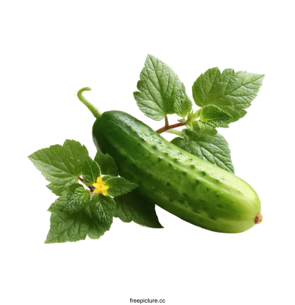 [Transparent Background PNG]Fresh Cucumber with Leaves and Flowers