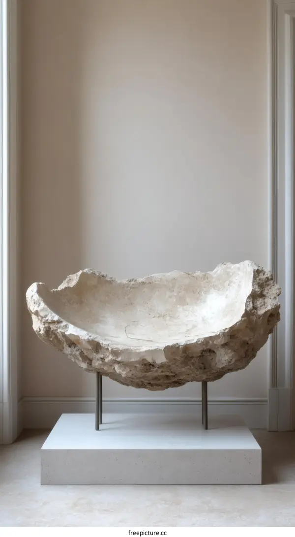 Ancient Stone Bowl on Display Platform