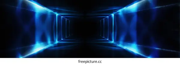 Abstract Blue Neon Light Tunnel