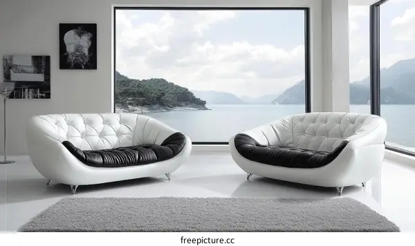 Modern Black and White Sectional Sofa by the Window