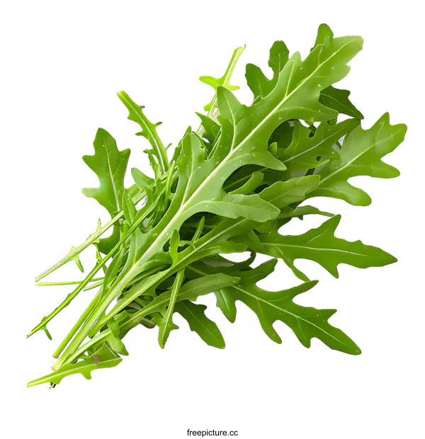 [Transparent Background PNG]Fresh Green Arugula Leaves Isolated On White Background