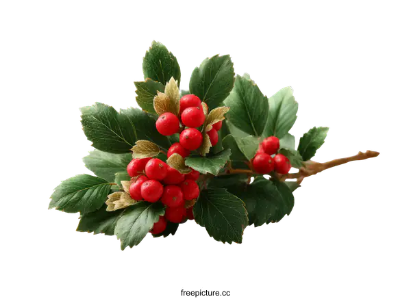 [Transparent Background PNG]Christmas Holly Branch with Red Berries