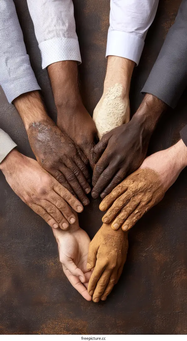 Diverse Hands United in Unity and Inclusion