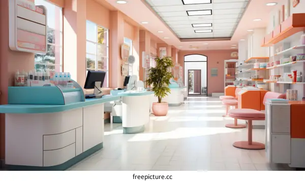 Pink and Blue Pharmacy Interior