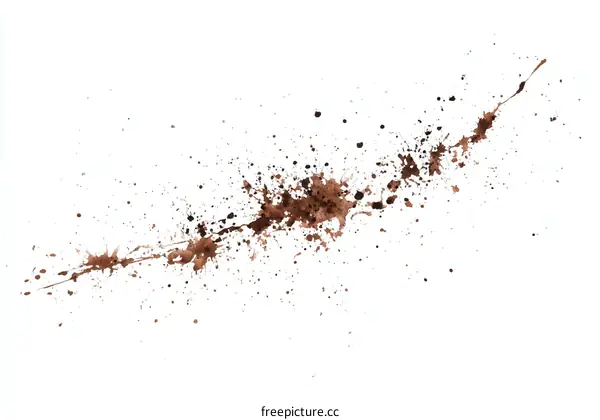 Abstract Brown Ink Splatters on White Background