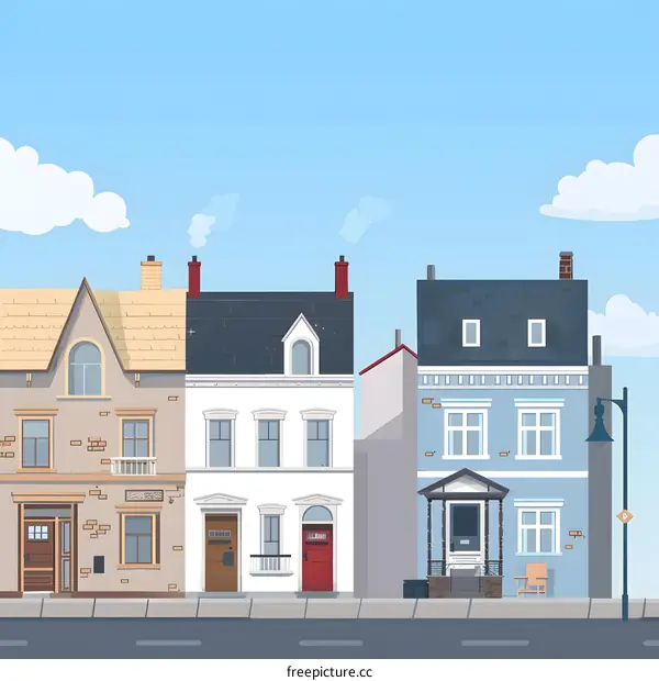 Illustration of a Row of Houses in a Town