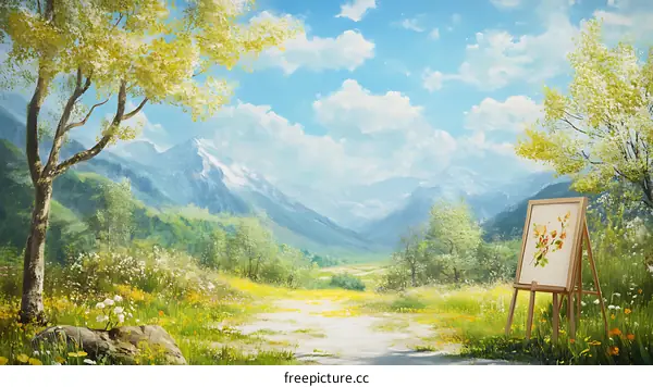 Spring Landscape Painting with Easel