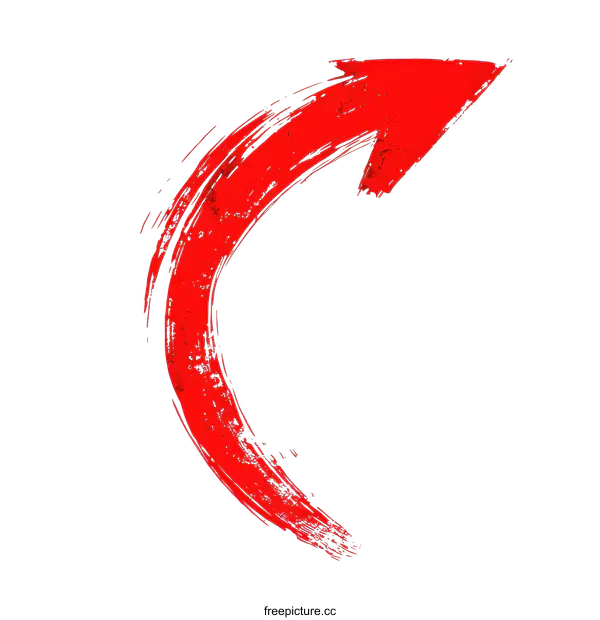 [Transparent Background PNG]Red Curved Arrow Brush Stroke Illustration