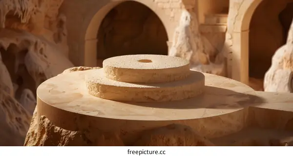 Stone Structure with Archways in Background