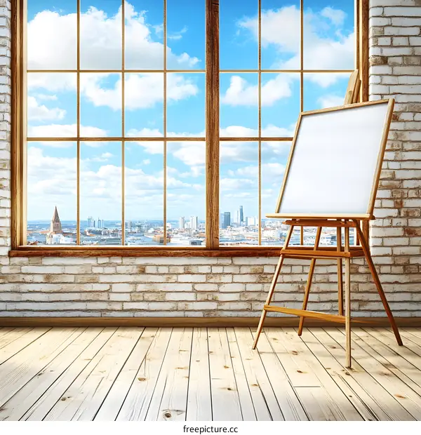 Empty Canvas On Easel In Front Of A Window