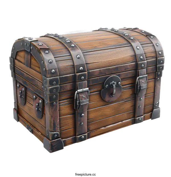 [Transparent Background PNG]Antique wooden treasure chest isolated on black