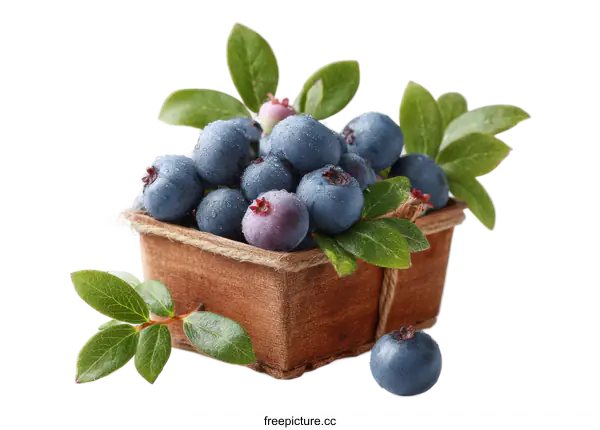 [Transparent Background PNG]Fresh Blueberries in Wooden Box