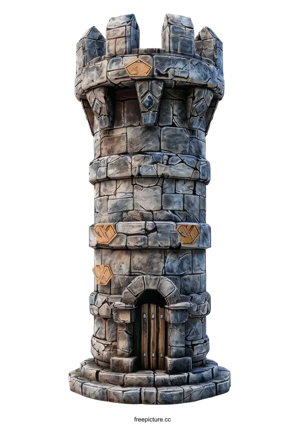 [Transparent Background PNG]grey stone tower miniature isolated on black background