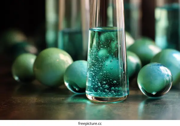 Teal Glass Bottles and Decorative Balls